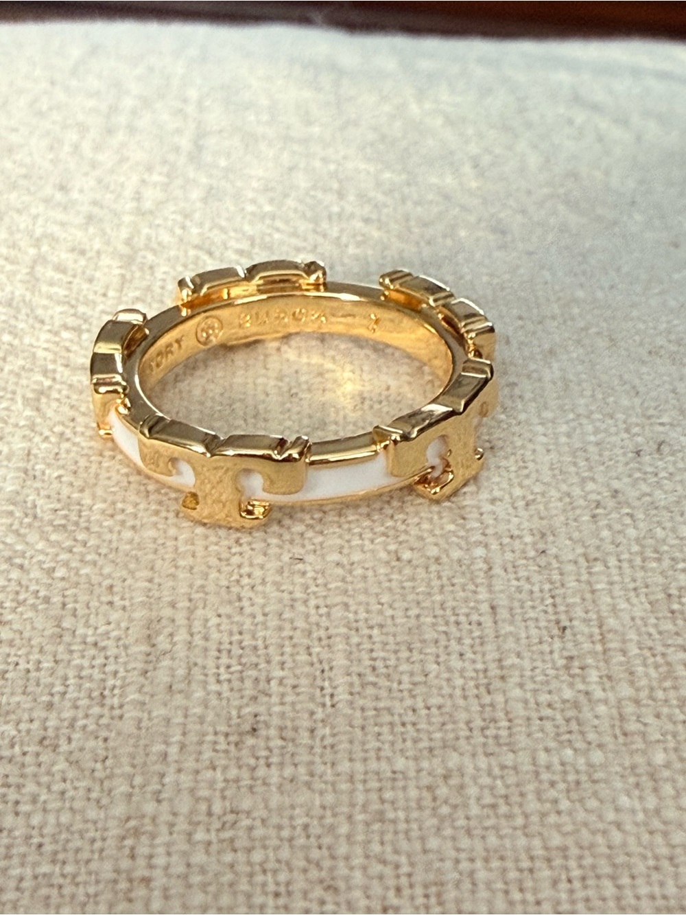 Tory Burch Enamel White Gold T
Logo Serif Ring size 7 - Picture 4 of 6